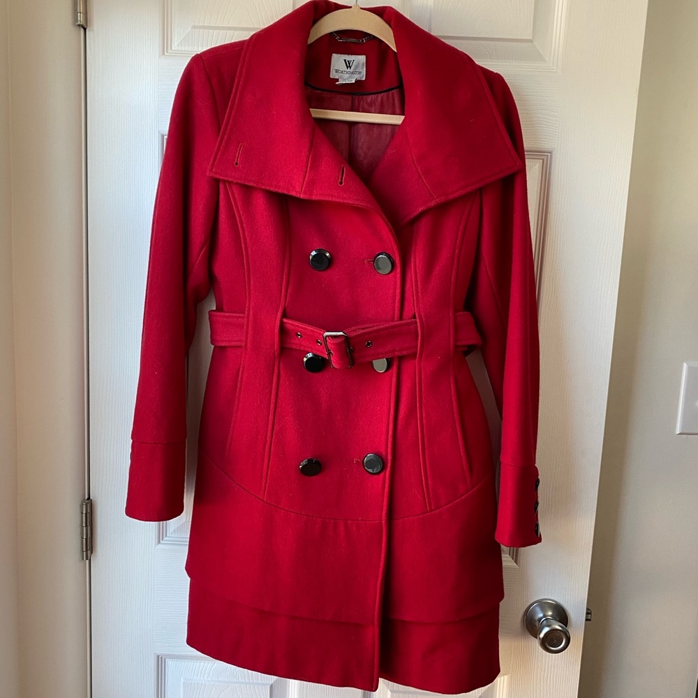 Red Ruffle Pea Coat